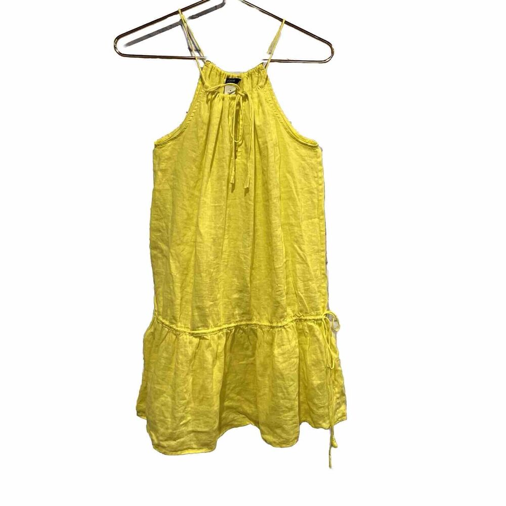 NWT J.Crew Neon Yellow Sleeveless Dropped Waist Linen Keyhole Dress Size S